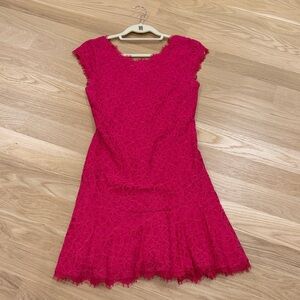 Diane Von Furstenberg Hot Pink Lace Fit-and-Flare Mini Dress